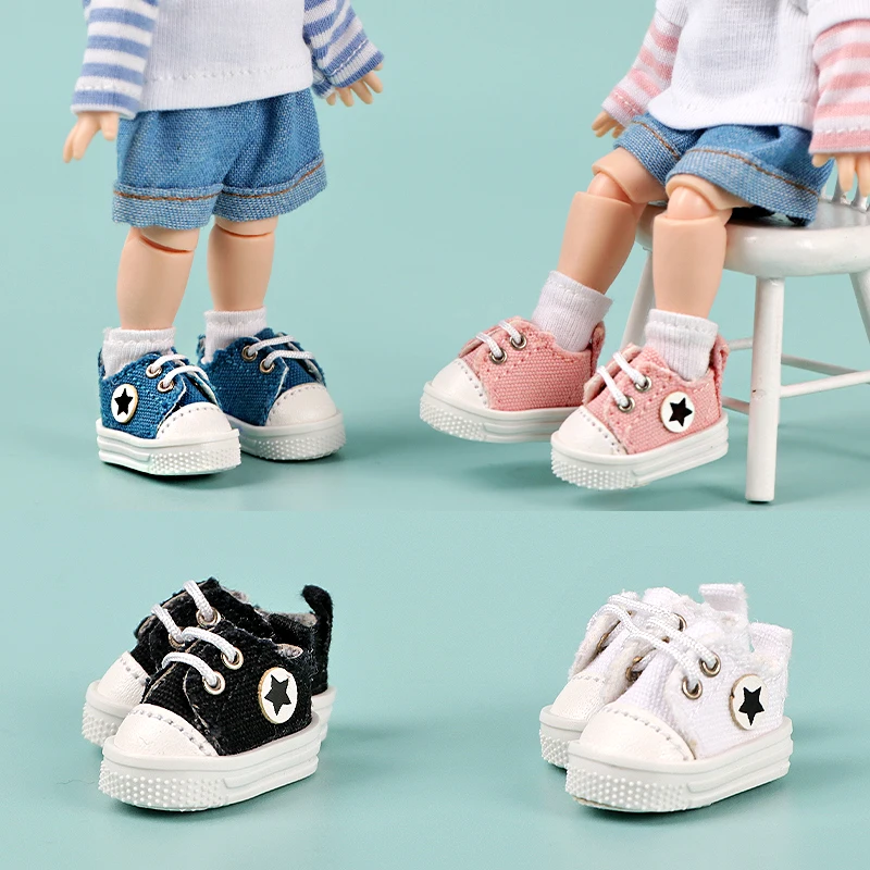 Pair Of 1:12 Dollhouse Low Top Canvas Shoes Star Pattern Shoes Suit For Ob11 1/12 Bjd Doll Gsc DOD, YMY Doll Accessories