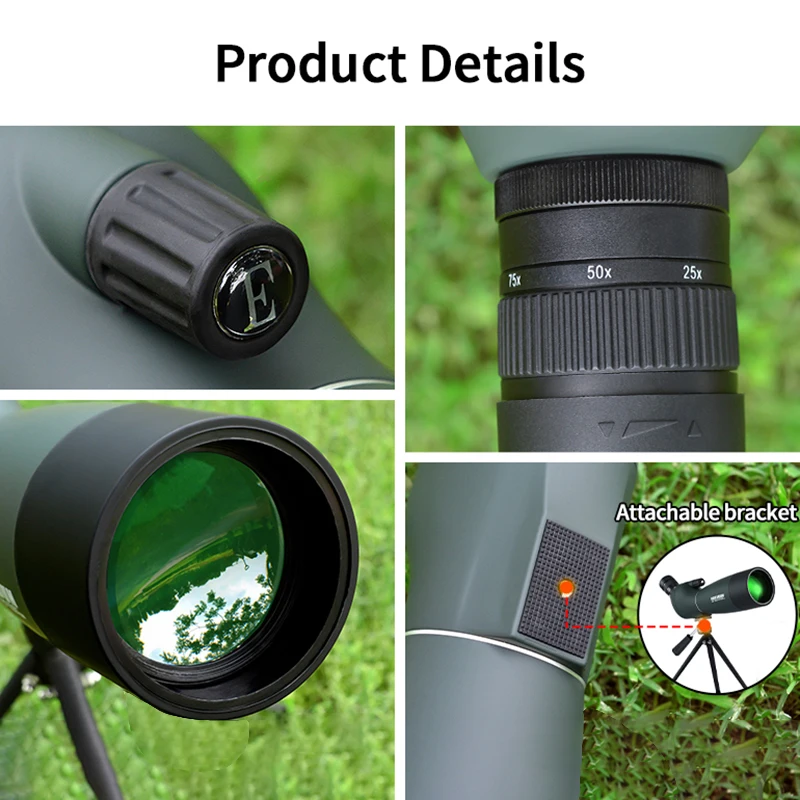 Imagem -05 - Spotting Scope Zoom Telescópio Monocular Bak4 Prisma Lente ed Impermeável Tiro ao Alvo Observação de Pássaros Camping 2575x70 Ipx6 hd