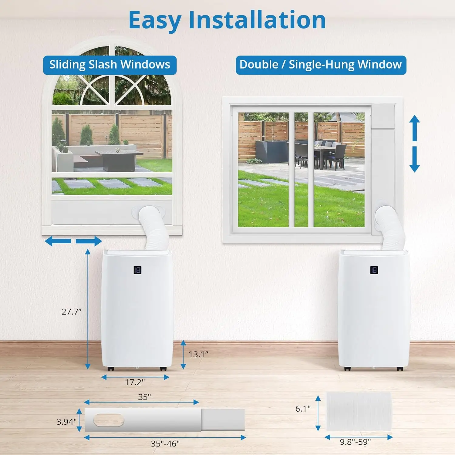 Portable Air Conditioner, 14,000 BTU Inverter 4-in-1 AC Unit for Rooms up to 750 Sq. Ft., Cooling, Dehumidifying, Fan & Sleep Modes, Self-Evaporating, Quiet Operation with Remote, 24-Hour Timer, Window Kit