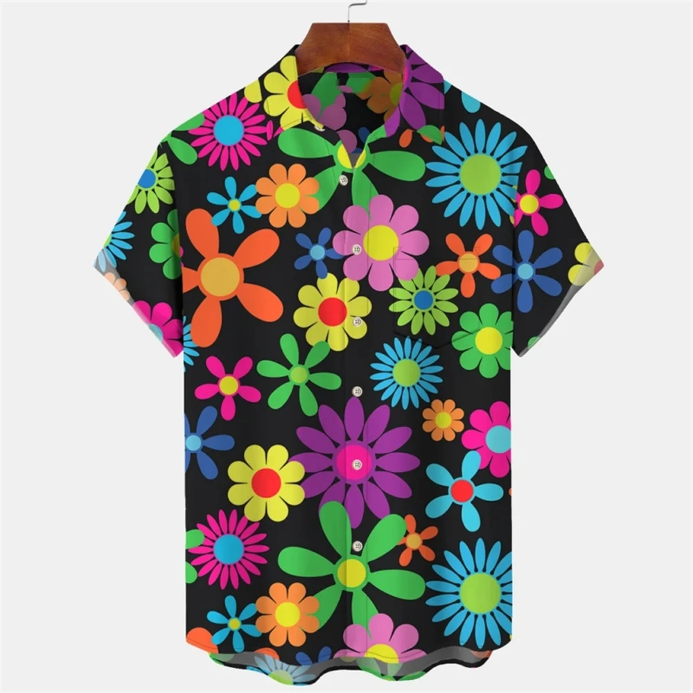 Fashion Men's Shirt 3d Daisy Print Hawaiian Shirts For Men Summer Beach Casual Shirt Loose Oversized High Quality Clothing Tops