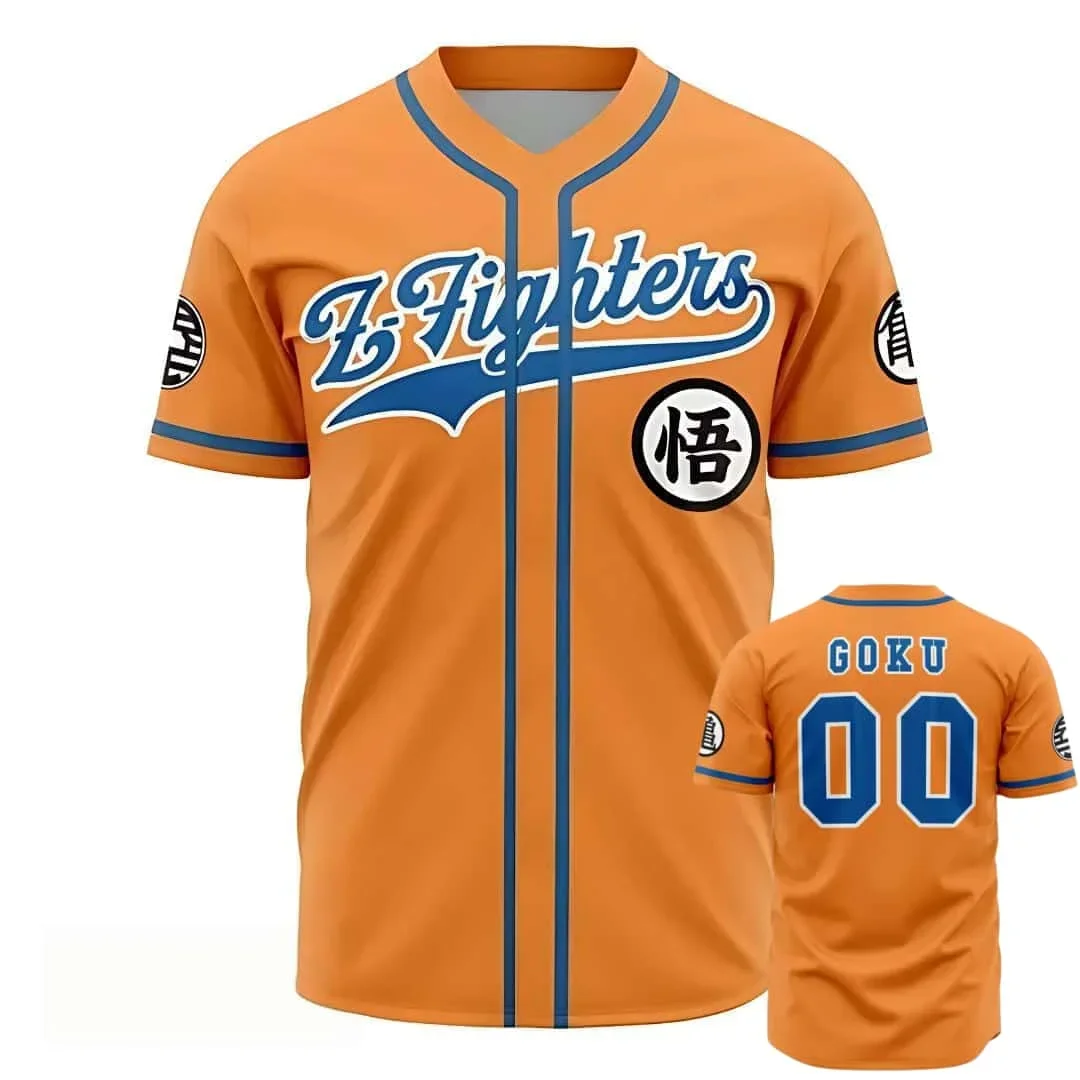 Anime Peripheral Dragon Ball Z-Fighters Baseball Style Street Orange Printed Breathable Quick Drying Short Sleeved T-shirt