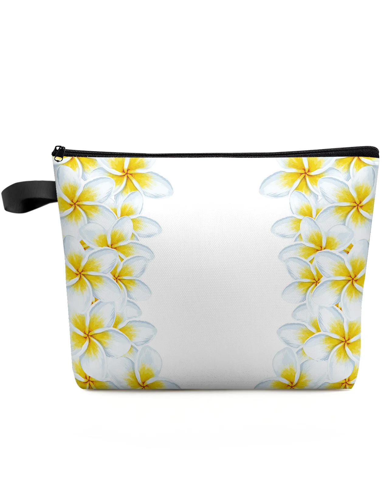 White Flower Plumeria Large Capacity Travel Cosmetic Bag Portable Makeup Storage Pouch Women Waterproof Pencil Case