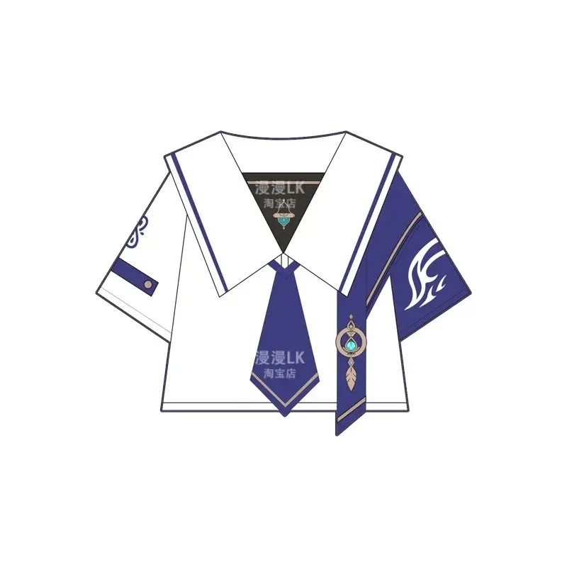 جينشين تأثير لعبة تأثيري واندرر النساء فتاة JK بحار الصيف موحدة قصيرة الأكمام تنورة علوية التعادل تي شيرت دعوى أنيمي Costumec #6