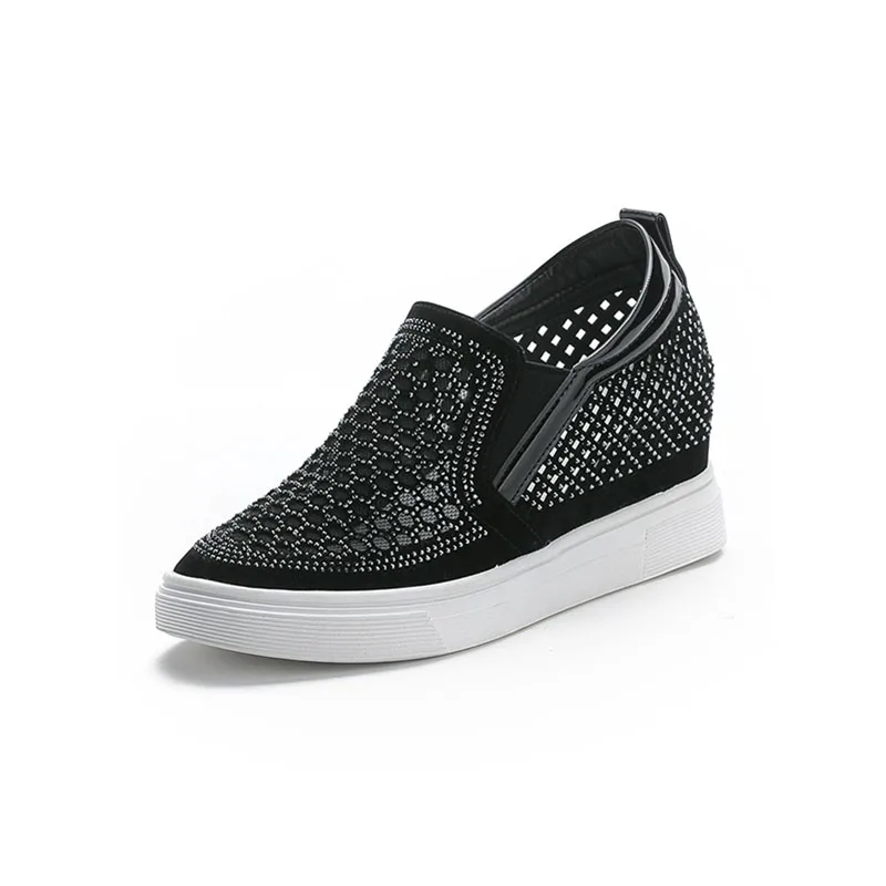 XMWRLW النساء الربيع الصيف المتسكعون موضة حجر الراين أحذية للنساء تنفس شبكة المتسكعون كعب مخفي السيدات الصيف متعطل