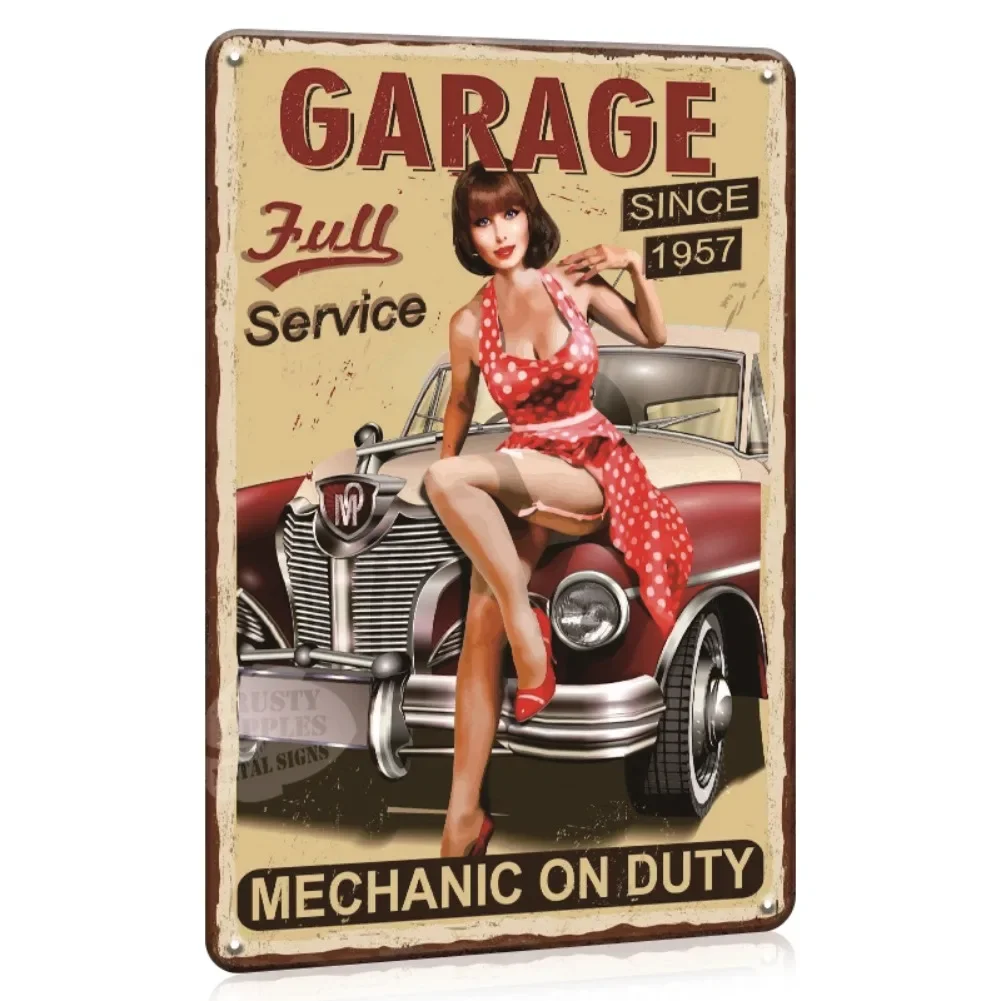 Vintage Car Service Metallblechschild 12x8" - Retro Garage Wanddekoration mit klassischem Autoreparaturdesign, Mechaniker On Duty Schild