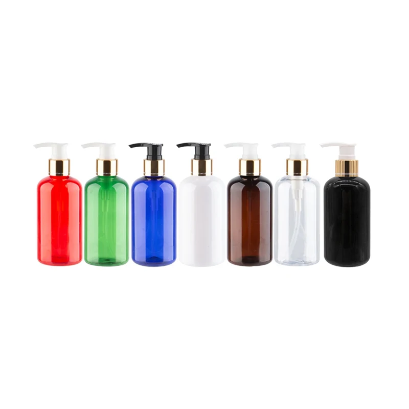 

24pcs 220ml 250ml Gold Aluminum Screw Cap Lotion Pump Plastic Bottles For Shampoo Toner Shower Gel Fine Cleaning Foam