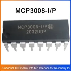 MCP3008-I/P Mcp3008 DIP-16 Mcp 8-Channel 10-Bit ADC with SPI Interface for Raspberry Pi Digital to Analog Converter