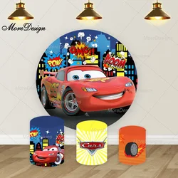 Disney Cartoon Cars Photo Backdrop Boys Birthday Party City Building Round and Cylinder Covers Fabric Photography Background