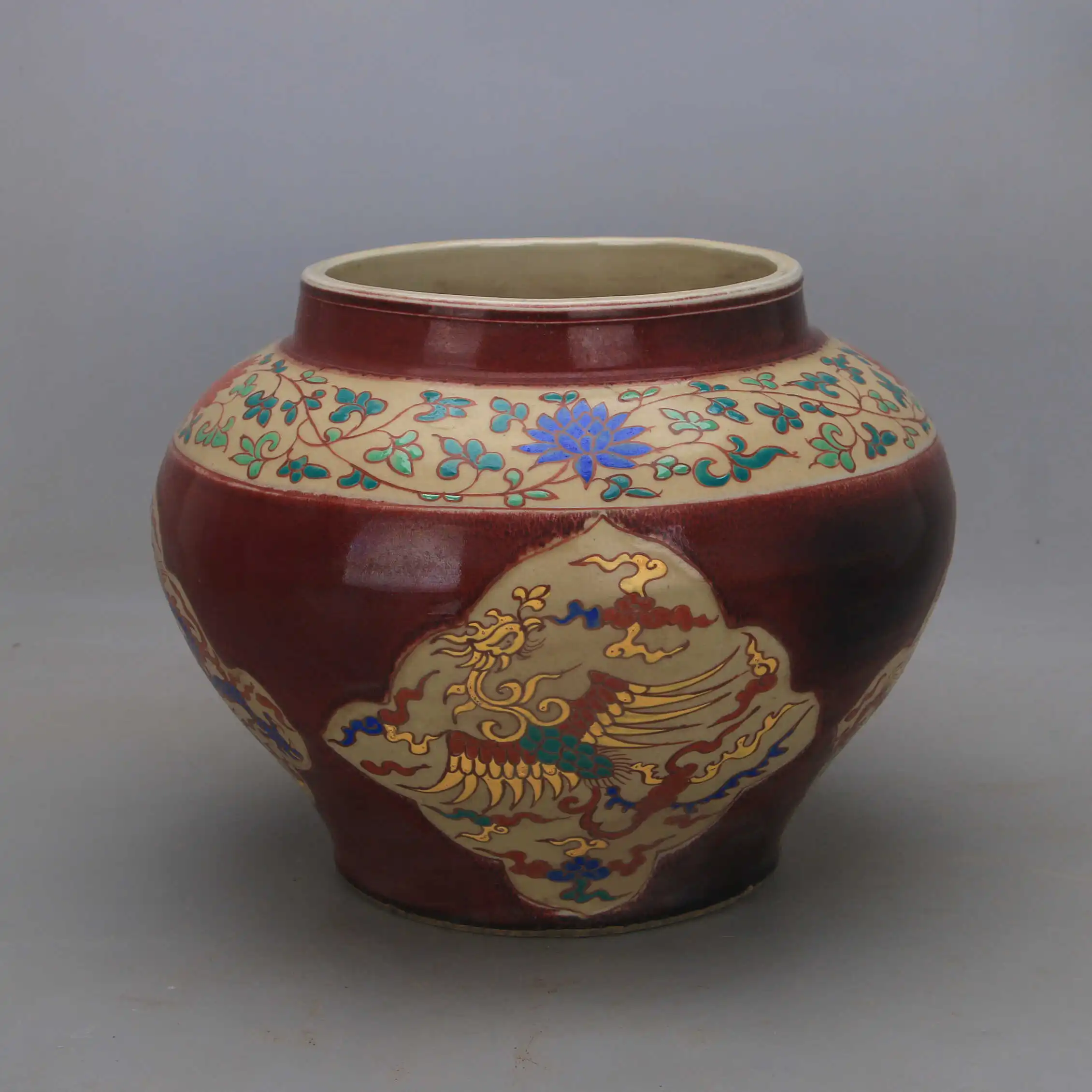 Vintage Style Ming Xuande Underglaze Red Wucai Dragon Panel Interlocking Floral Luohan Jar Porcelain Home Decor Collectible