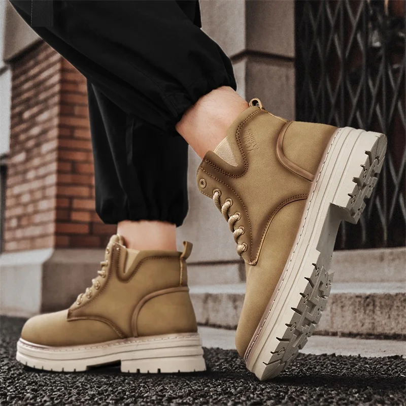 Новые мужские четырехсезонные универсальные высокие ботинки, повседневные ботинки, повседневные модные удобные уличные рабочие ботинки на толстой подошве