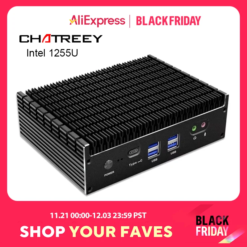 Chatreey IT12-F Mini PC Fanless Design intel  core i5 i7 Dual LAN windows 11 computer gaming  industrial PC