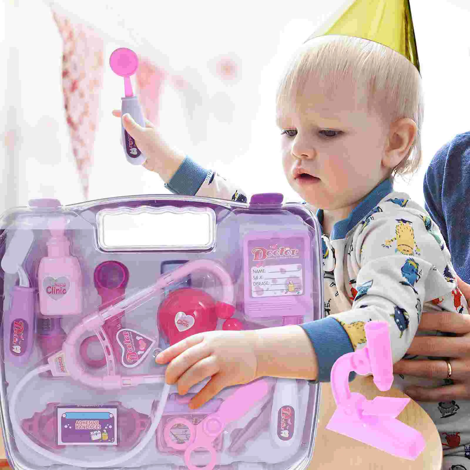 14 pçs crianças roupas médico conjunto brinquedos fingir jogar dr kit quebra-cabeça educacional médico roxo escritório