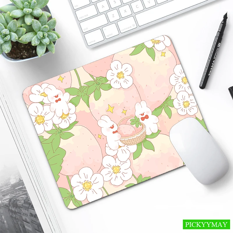 Cute Rabbit Mouse Pad Small Mausepad Kawaii Bunny Mousepad Pink Desk Mat Loptop Soft Rug Locking Edge 20x25cm