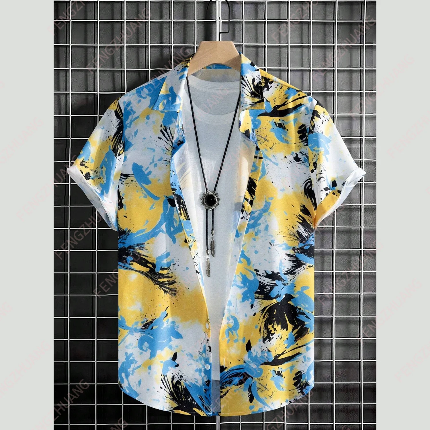 

Men Tie Dye Short Sleeve Shirt unisex Summer Tops Casual Shirt Unisex Fashionable Casual Loose Short ventilate Sleeve Shirt