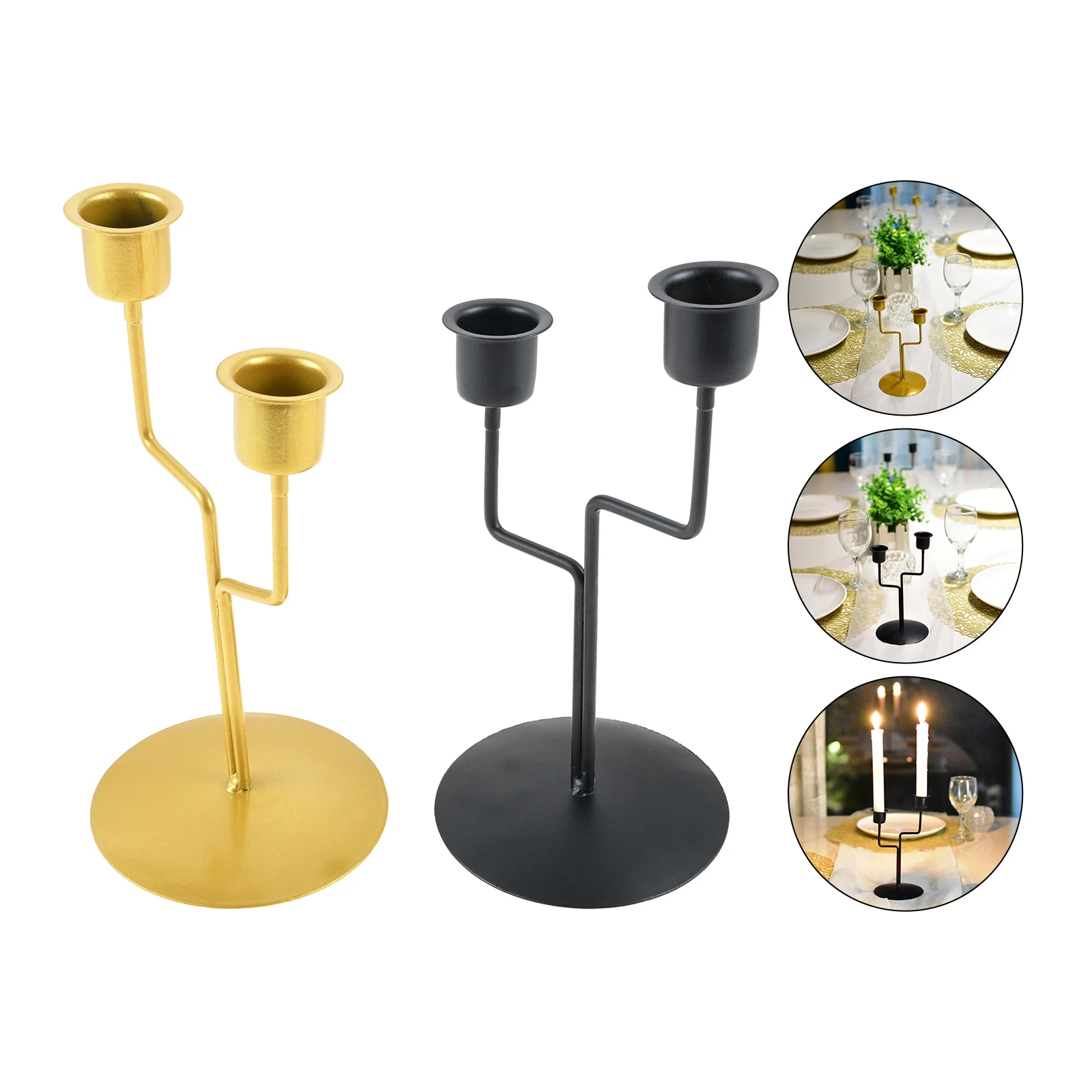 Portavelas de Metal, centro de mesa, candelabro decorativo con dos tazas para mantel, chimenea, comedor, escritorio, decoración del hogar