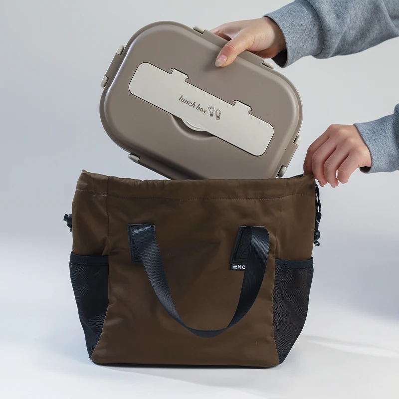 New Japanese and Korean Style Lunch Tote Bag, Coated with Silver Insulation Inner Layer, Adjustable Drawstring Bento Bag