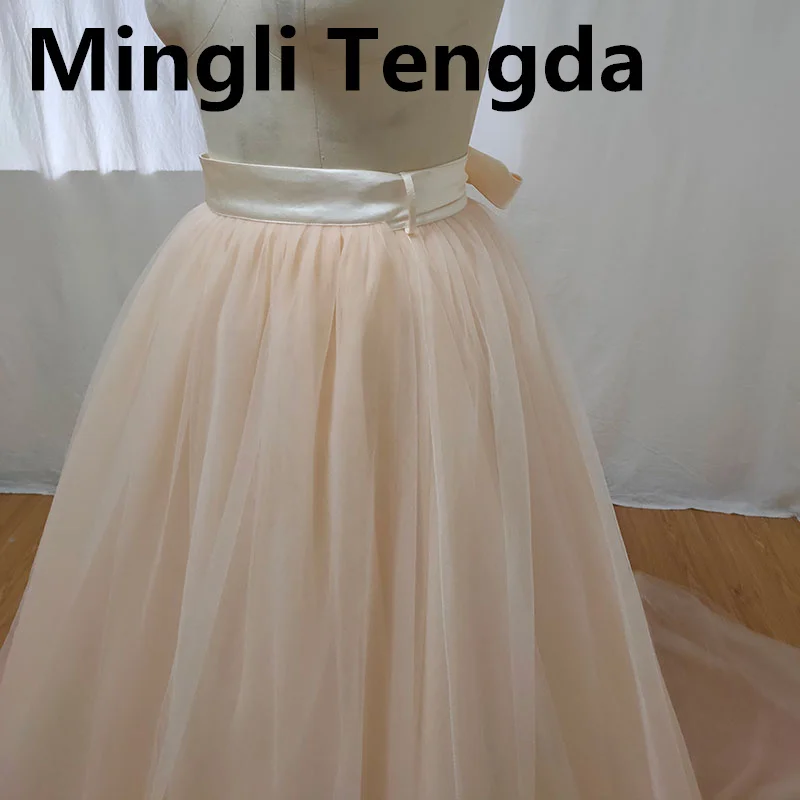 Mingli Tengda Champagne Removable Bridal Trail Lace-up Adjustable Waist Tulle Petticoat Crinoline Woman Tuttu Jupon Rockabilly