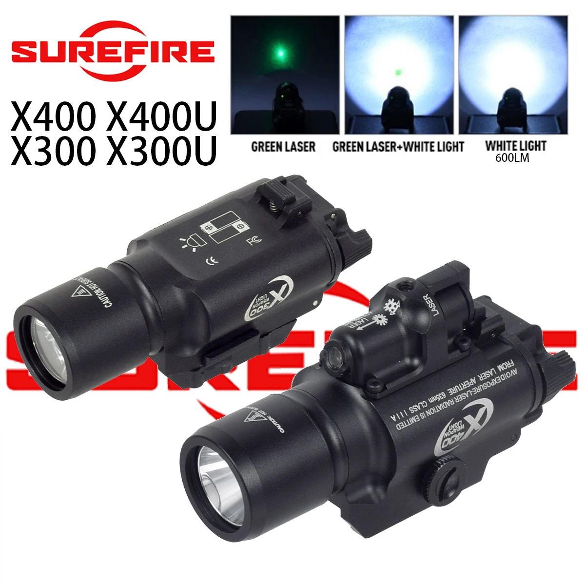 New Style X400 X300 X400U Ultra X300U Ultra Scout Light For Pistol Fit 20mm Rail Airsoft Hanging Hunting Flashlight laser light