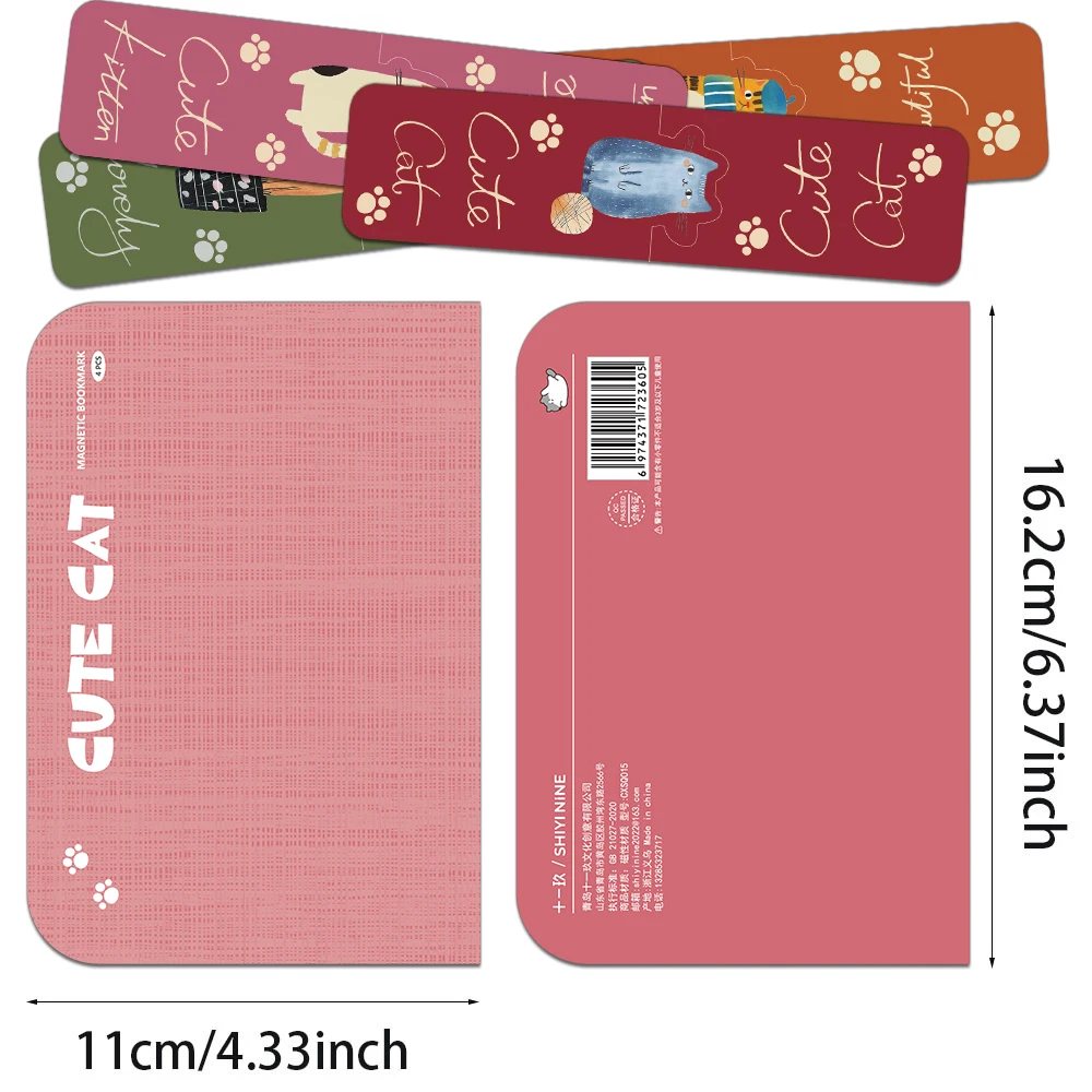 4PCS Creative Cartoon Cute Cat Magnetic Bookmark Student Supplies Books Page Interpage Personalized Decoration Bookmark