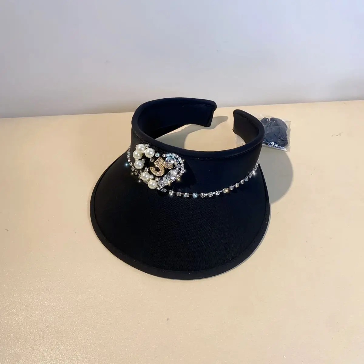 Flash Diamond Chain Handmade Pearl Love Ice Silk Empty Top Hat UV Resistant Summer Cool Versatile Hair Band Hat