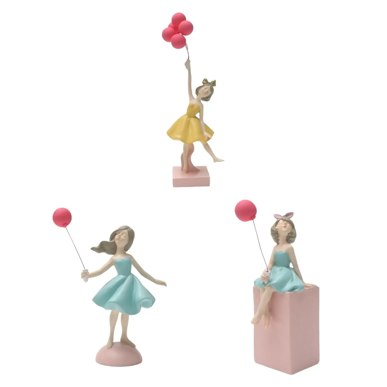 Girl Holding Balloon Statue Resin Figurine Collection Ornament for Office