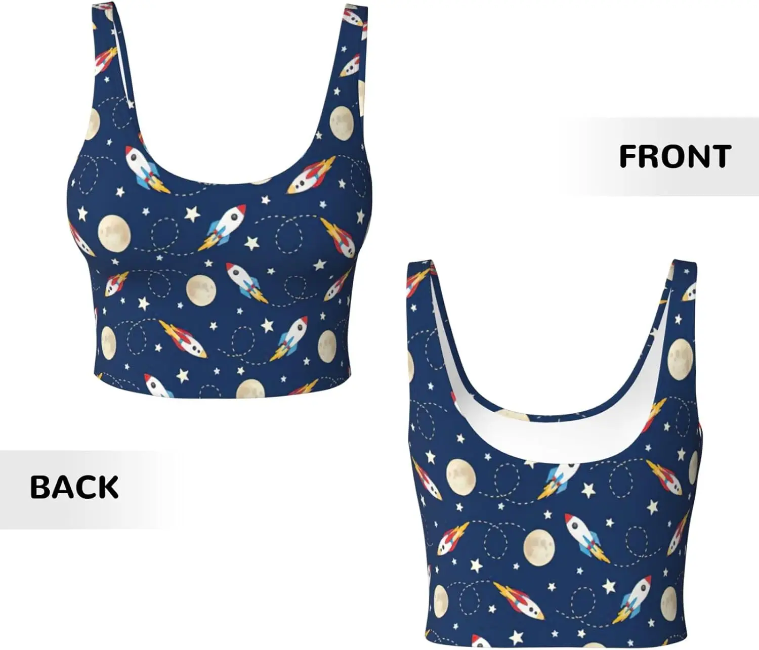 قميص بدون أكمام رياضي مطبوع عليه صاروخي للسيدات، سترة يوجا خفيفة الوزن مع حشوة قابلة للإزالة