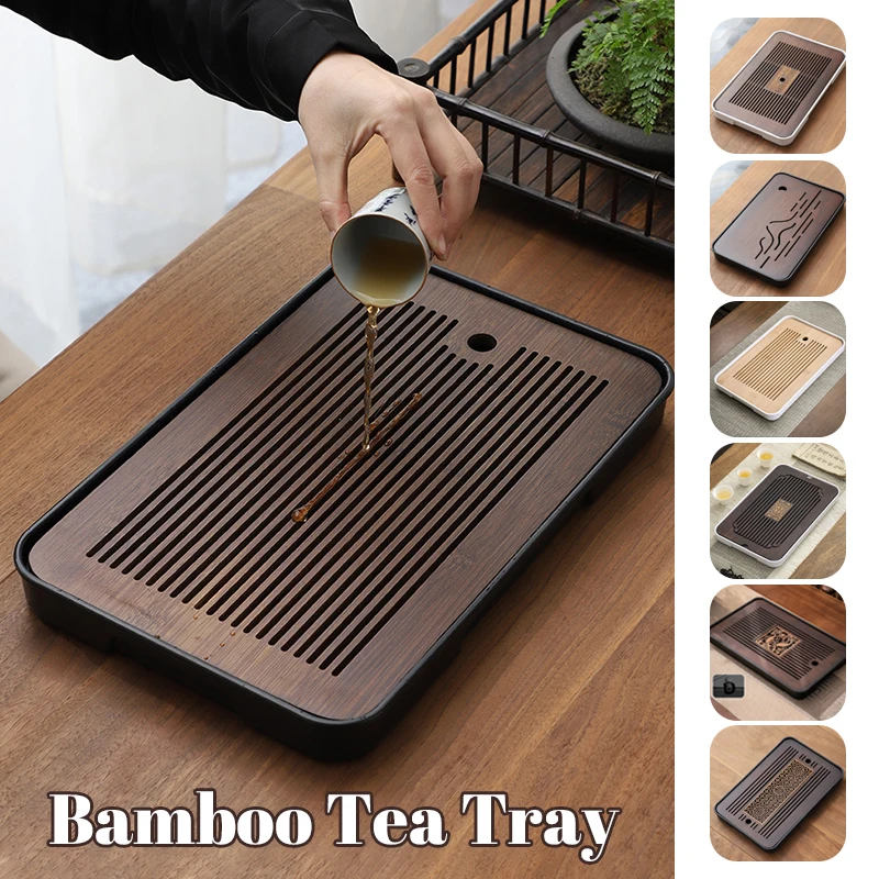 2025 Neo-Chinese Bamboo Tea Tray Kung Fu Tea Set Tray Hollow Out Grid Disk Quick Drainage Storage Tea Tray Dry And Wet Dual Use