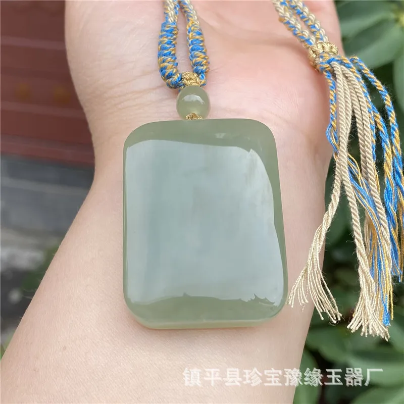 

Натуральное ожерелье из хэтяньского нефрита «Мир и Гармония» для мужчин и женщин, кулон из зеленого нефрита в форме хлеба