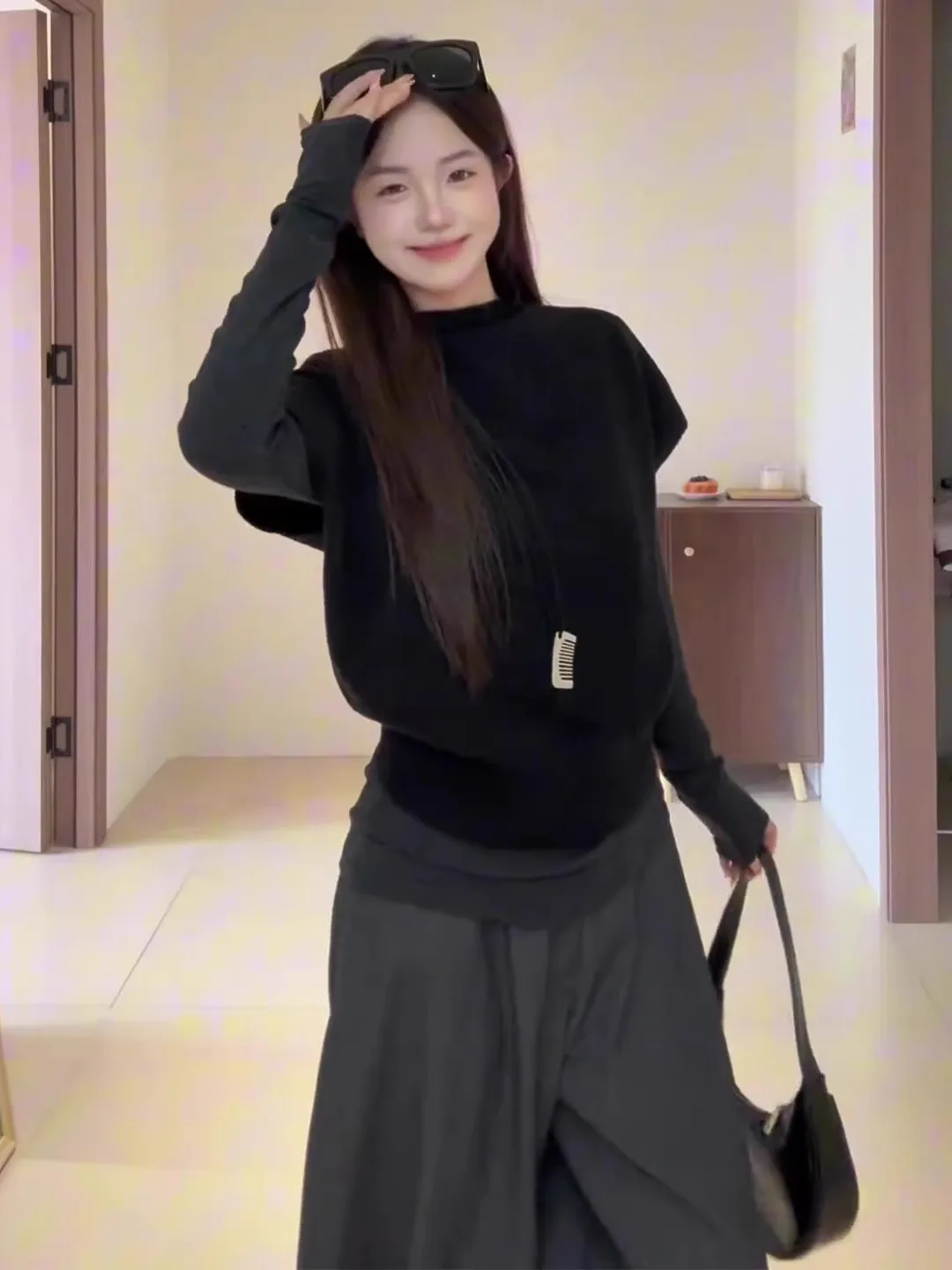 

Свободный вязаный жилет, женский осенне-зимний ленивый жилет с высоким воротником, черный жилет, удобный топ из полиэфирного волокна