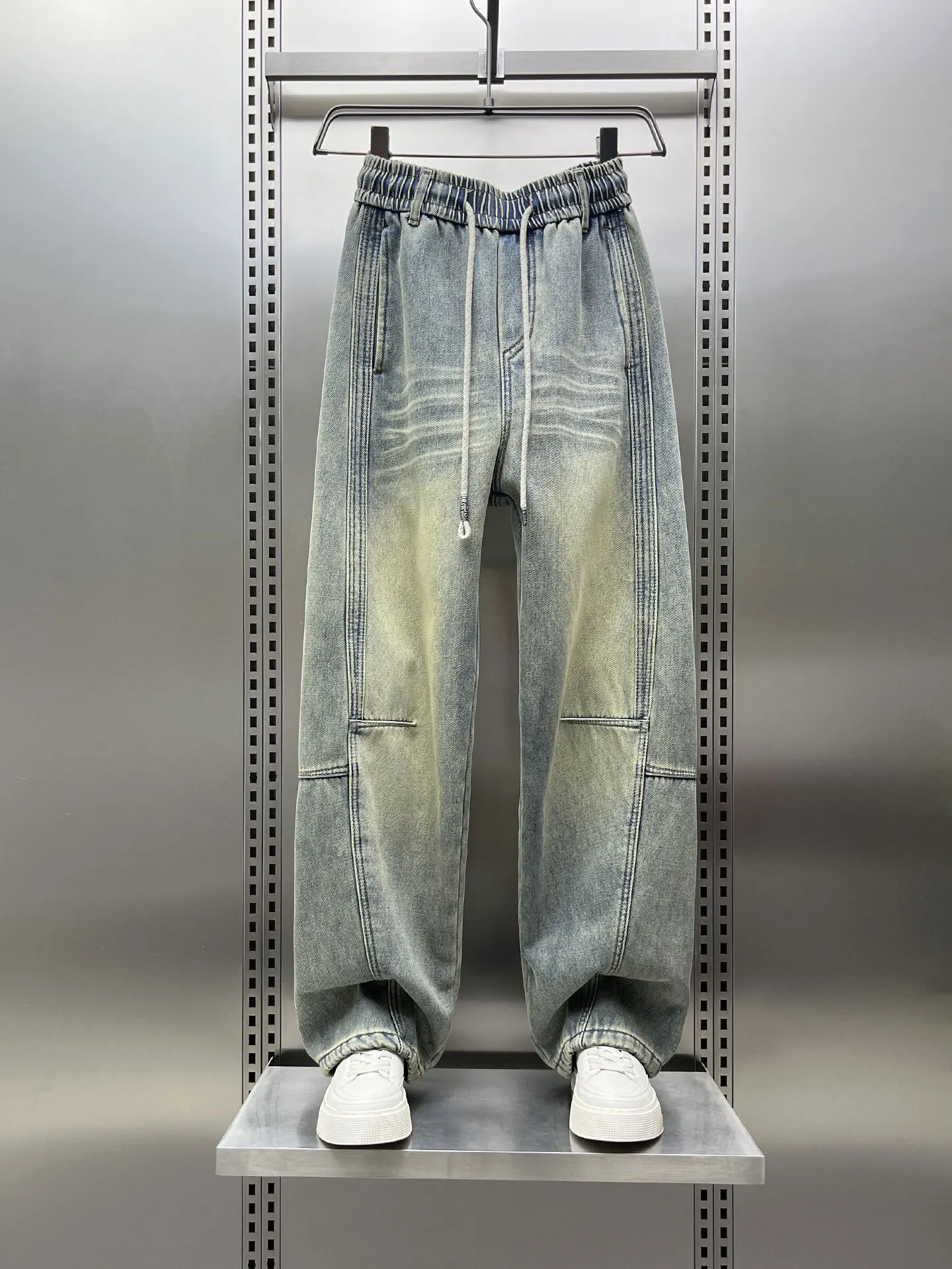 

Мужские джинсы в стиле ретро, американские, с эффектом грязевого окрашивания, широкие прямые штанины, на флисовой подкладке, повседневные, осенне-зимние, модные, свободного кроя