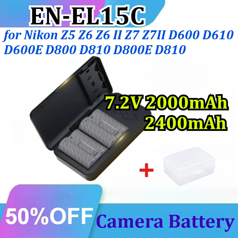EN-EL15C 7.2V 2400mAh for Nikon Z5 Z6 Z6 II Z7 Z7II D600 D610 D600E D800 D810 D800E D810 EN-EL15B EN-EL15 Battery Charger Caser