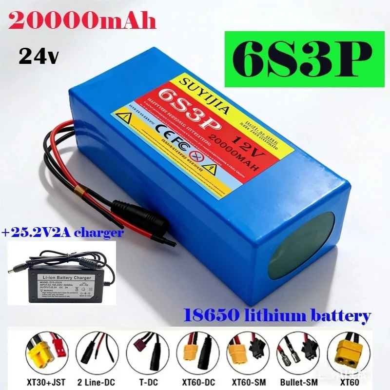 

Новая литиевая батарея 2026 года 6S3P 24В 20Ач 18650 25.2В 20000мАч с зарядным устройством 25.2В 2А