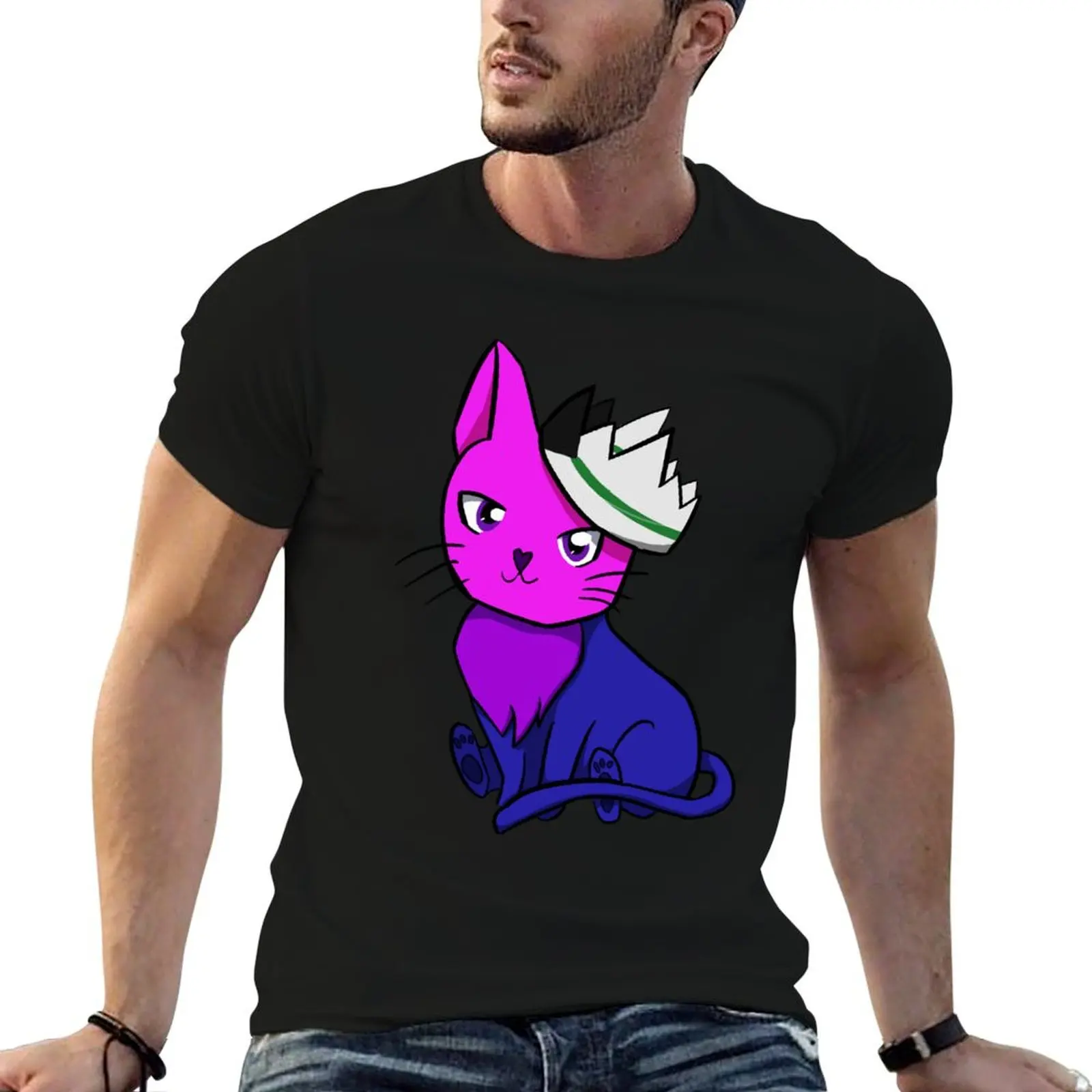 

Bisexual Demiromantic Pride Cat T-Shirt man t shirts for men man t shirts for men casual T-Shirt