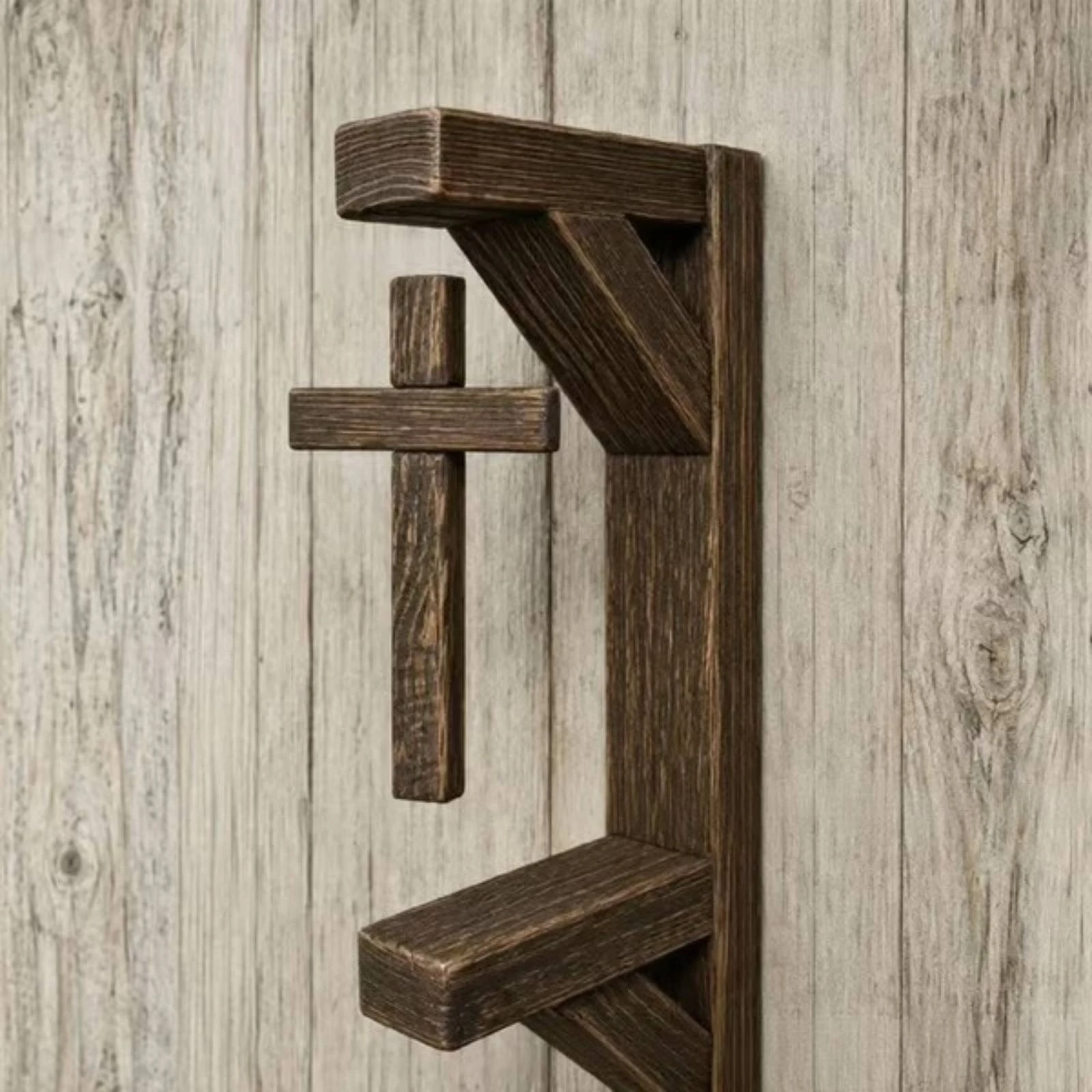 Floating Cross Display Decorative Standing Cross with Frame Decor Farmhouse Stable for Prayer Room, Shelf
