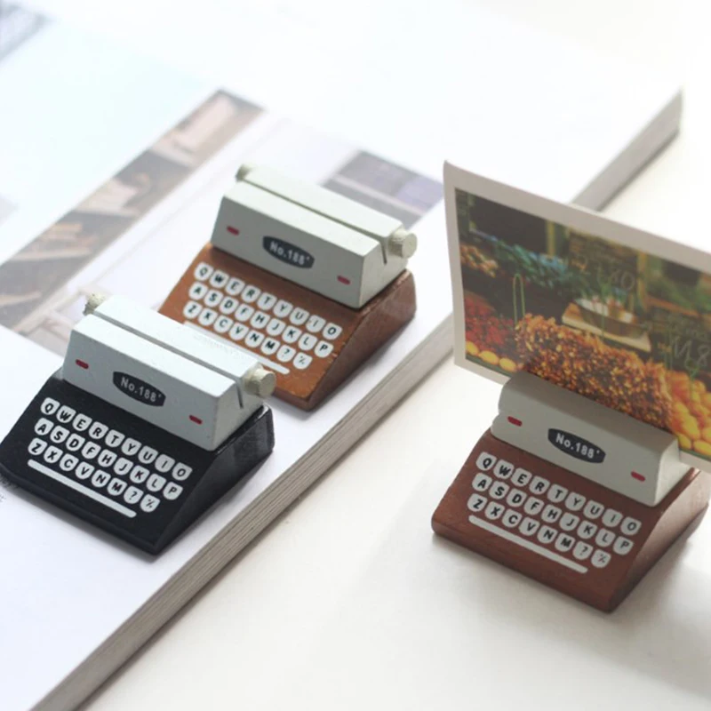 Portatarjetas Vintage con forma de máquina de escribir, Clips de madera para notas, soporte para sesión fotográfica, soporte de exhibición de notas