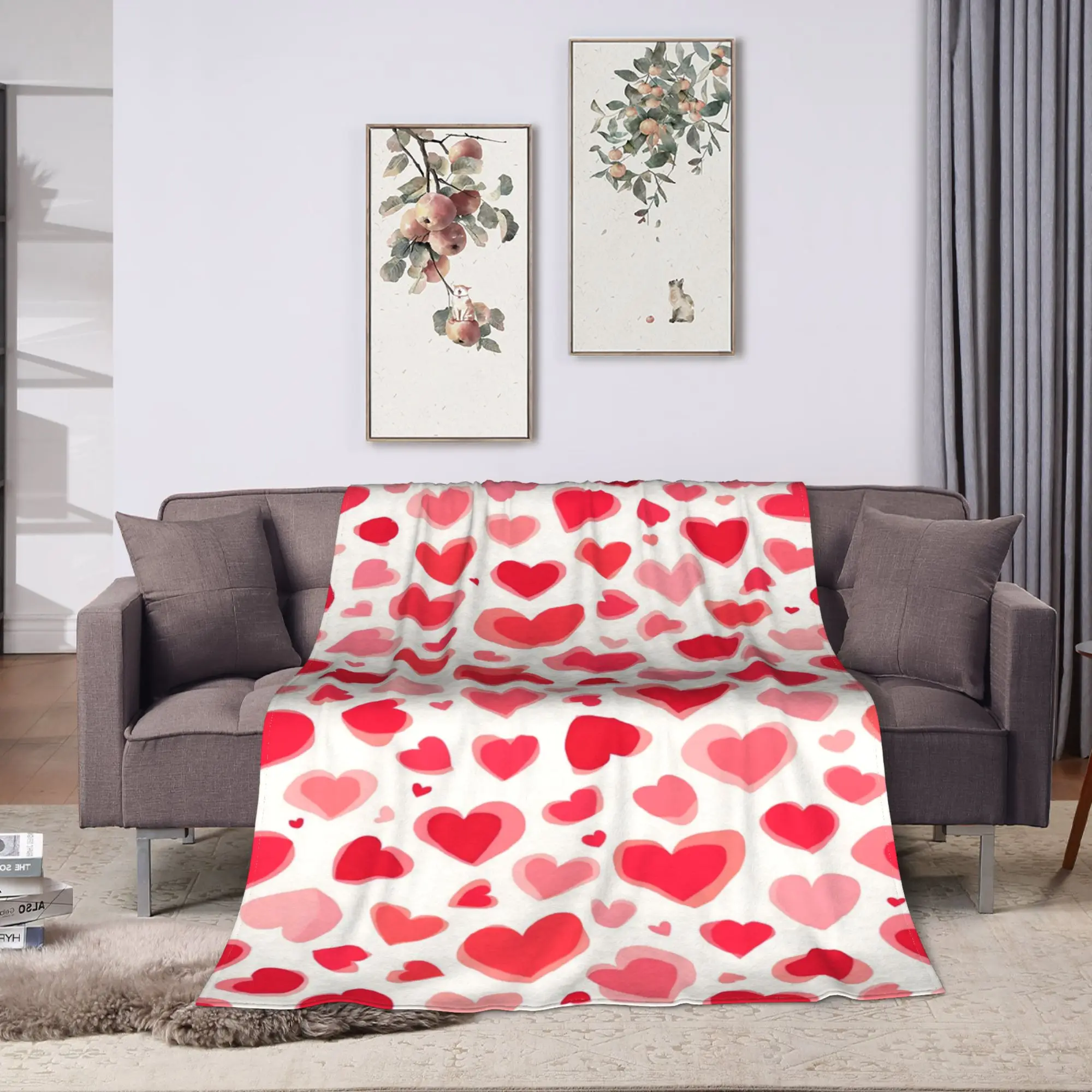 Soft Pink Red Heart Confetti Blanket Quality Super Soft  Throw Blanket Winter Travel Office Living Room Graphic Bedspread