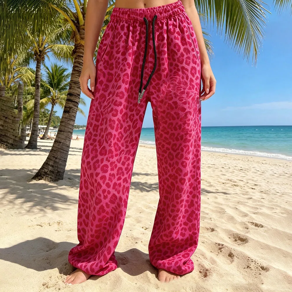 Leopard Print Pants For Spring Summer Fashion Loose Wide Leg Pants New Women's Sports Yoga Casual Pants Travel And Vacation