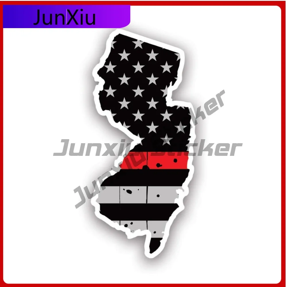 

Vintage Distressed Thin Red Line New Jersey State Shaped Subdued Us Flag Sticker Uv Protected Decalsfire Firefighter Safety