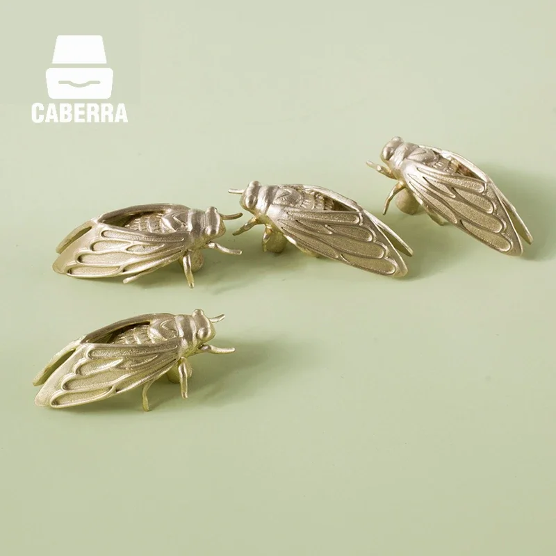 Cicada-shaped Furniture Handles Solid Brass Dresser Knobs Handles for Cabinets and Drawers Wardrobe Pulls Copper Drawer Knobs