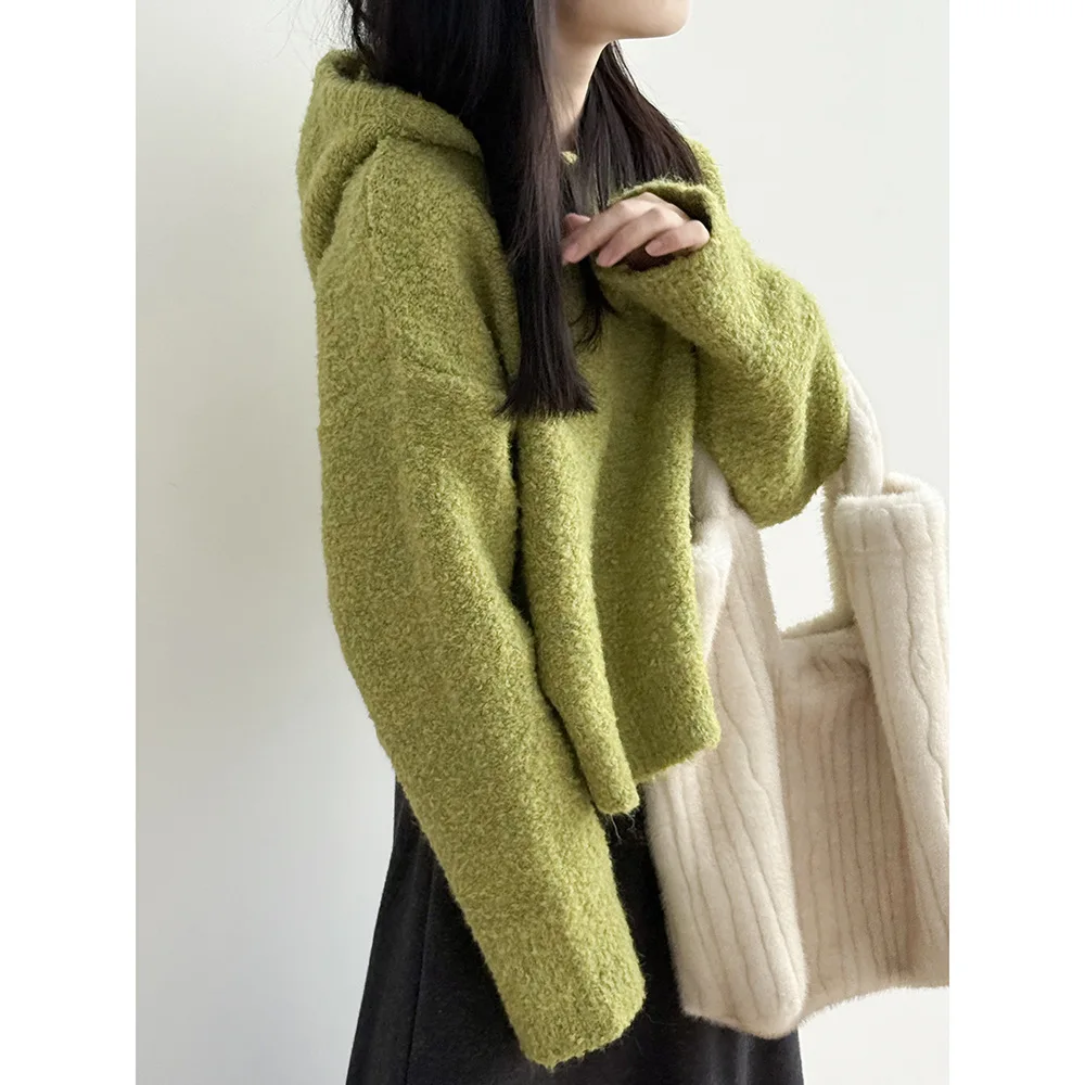 

Loop Velvet Hooded Sweater Women Winter Loose Slimming Knitted Top