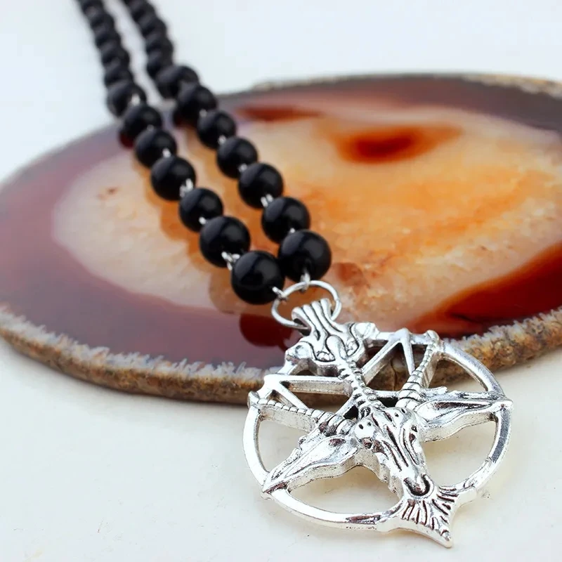 1Pcs Black Crystal Bead Chain Necklace for Women Vintage Gothic Silver Color Reindeer Skeleton Pendants Goth Pagan Jewelry