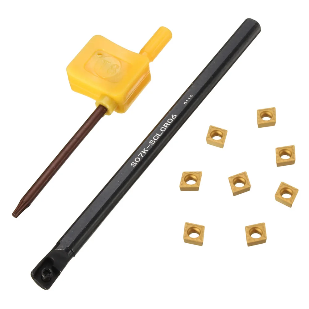 

1Set Cnc Turning Tool Kit S07k-Sclcr06 7x125mm Boring Bar with 8 Pieces Ccmt0602 Inserts High Hardness Low Temperature