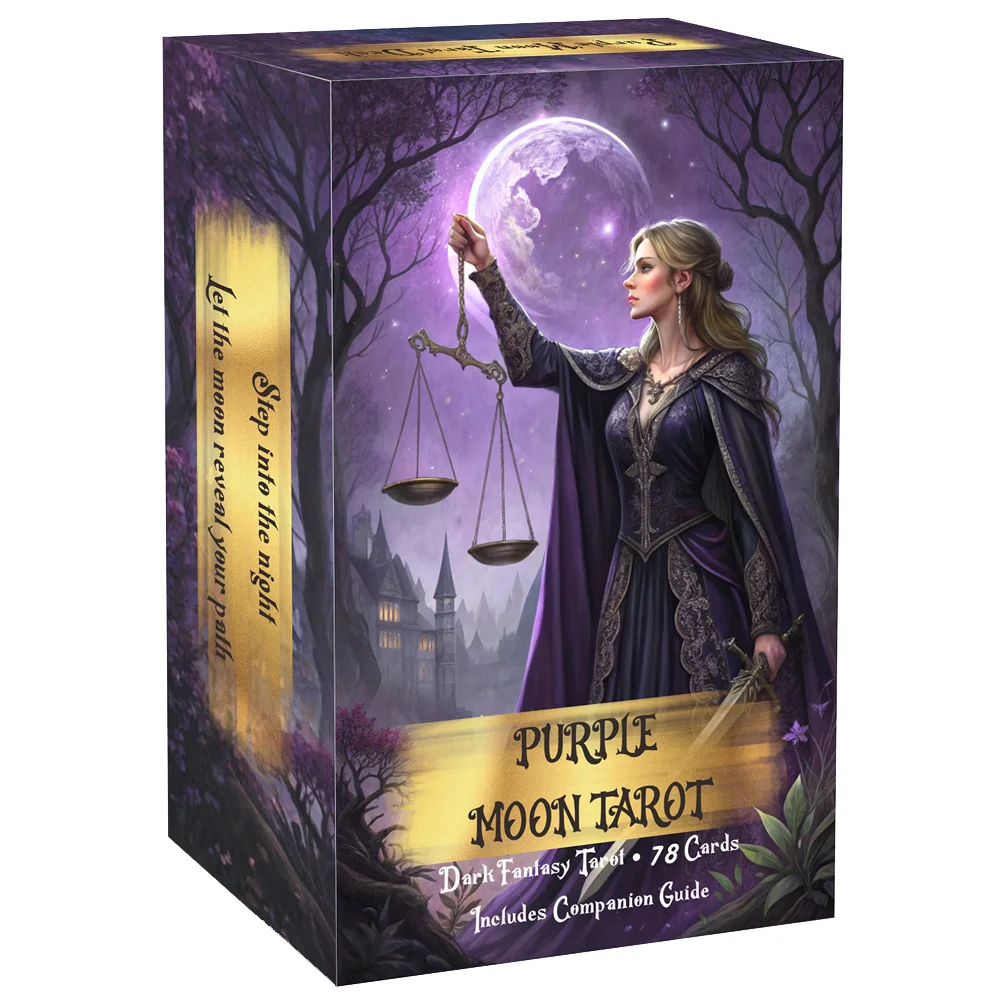 Conjunto de cartas de tarô Purple Moon, 78 peças, 13x8 cm, inclui instruções em papel, perfeito para iniciantes, entre no reino místico