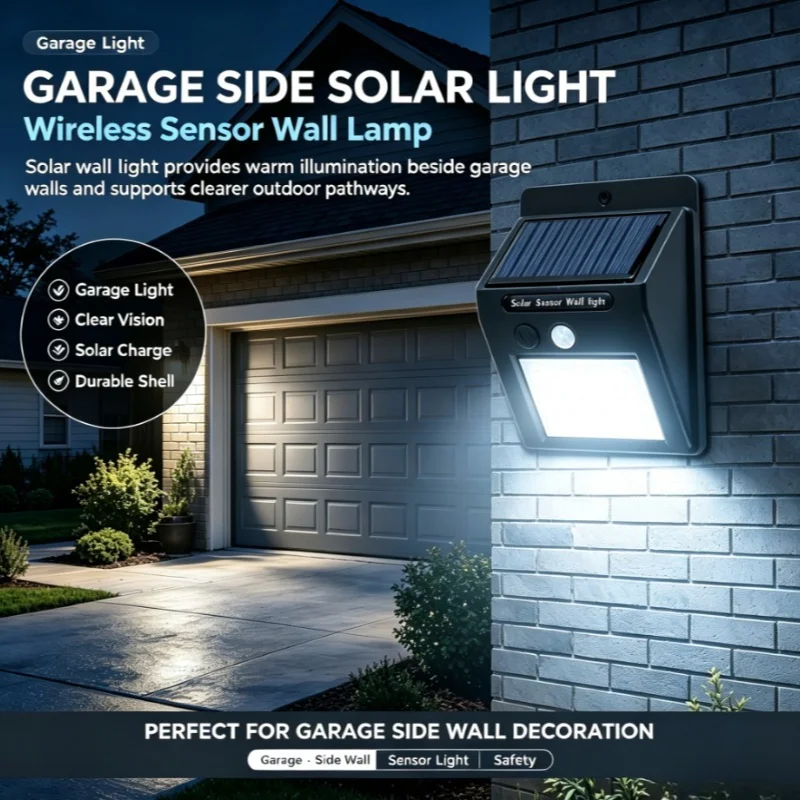 LED Solar Wall Lamp, Motion Activated Wireless Outdoor Light with Integrated Panel for Fences, Courtyard Steps and Entrances