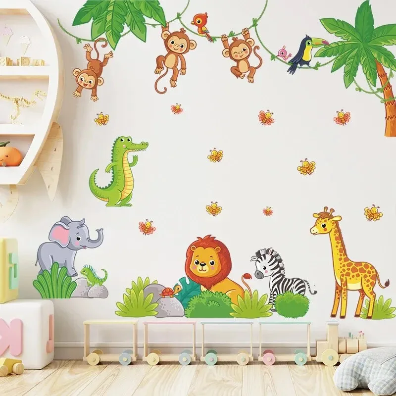 Cartoon Wildlife Park Animal Wall Stickers Children's Room Living Room Sofa Bedroom Background Wall Decoration Wallpaper