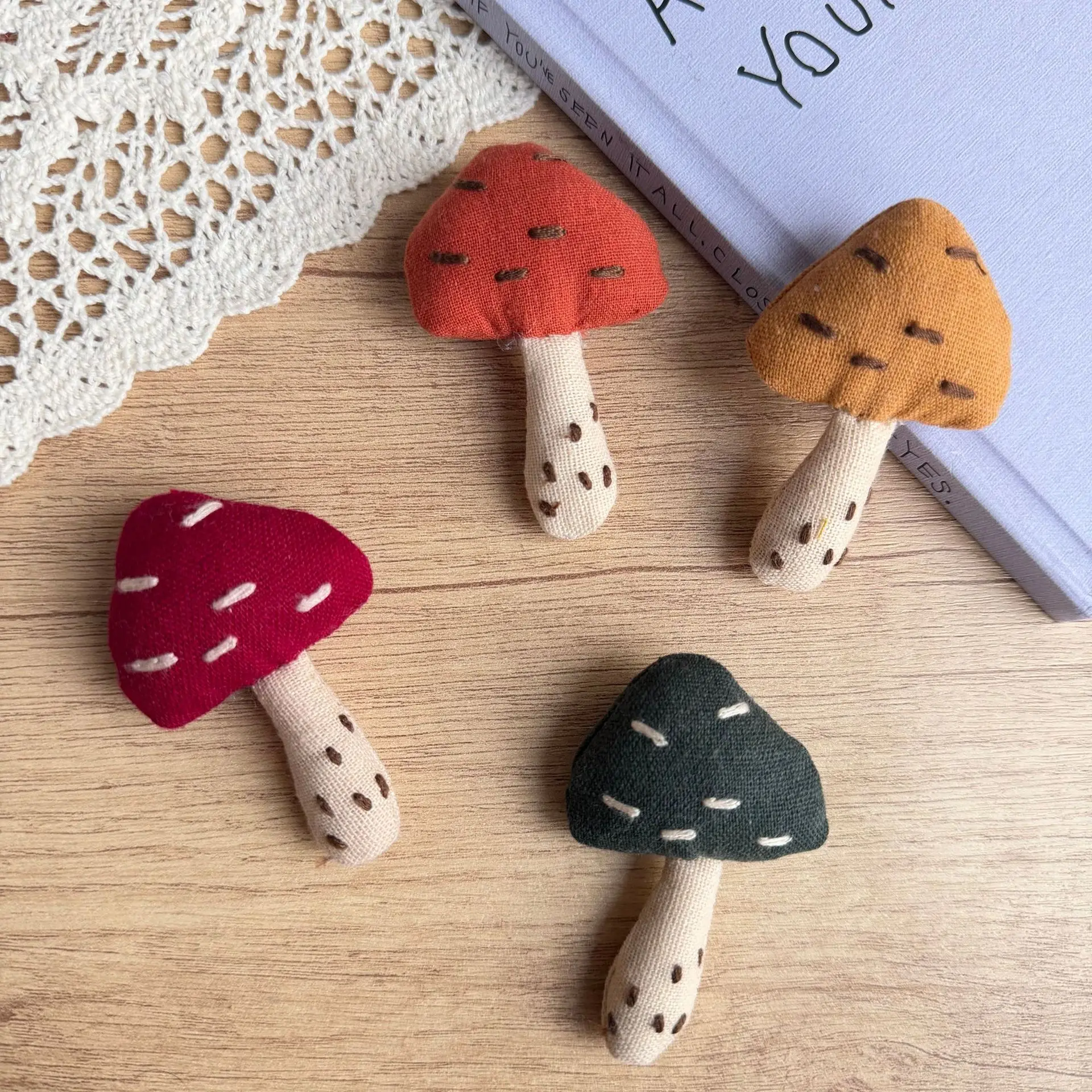 

3D Stuffed Fabric Cartoon Mushroom Necklace Keychain for Bag Accessory Handmade Embellishment Cute Premium Quality