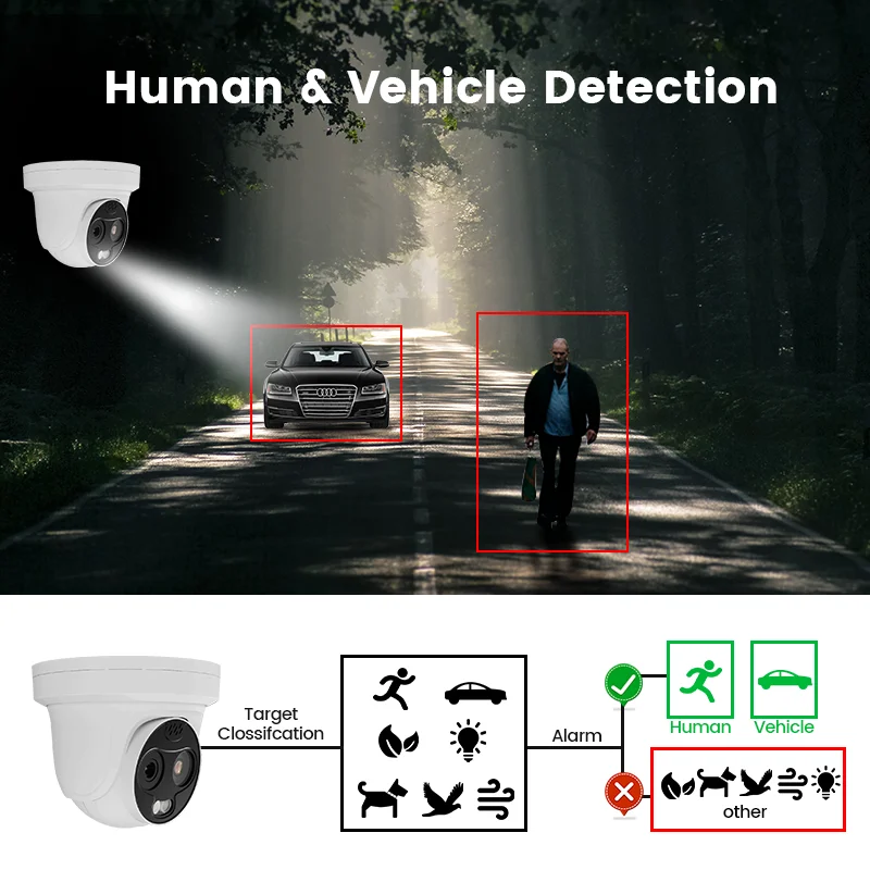 AI Bi-Spectrum Thermal Optical Dome Camera CMOS Sensor Wide Angle Human Vehicle Detection Fire Smoke Detection Temperature