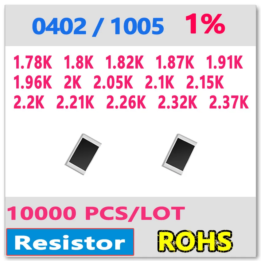 JASNPROSMA OHM 0402 F 1% 10000pcs 1.78K 1.8K 1.82K 1.87K 1.91K 1.96K 2K 2.05K 2.1K 2.15K 2.2K 2.21K 2.26K 2.32K 2.37K smd 1005