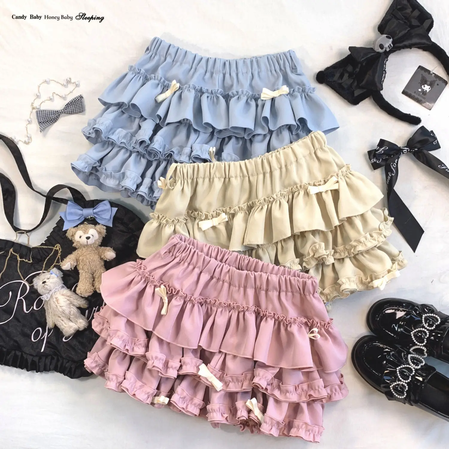 Dophee Original Sweet Girl Princess Layer Upon Layer Cake Skirts Women Cute Elastic Waist Bow Short A-line Mini Skirt Shorts