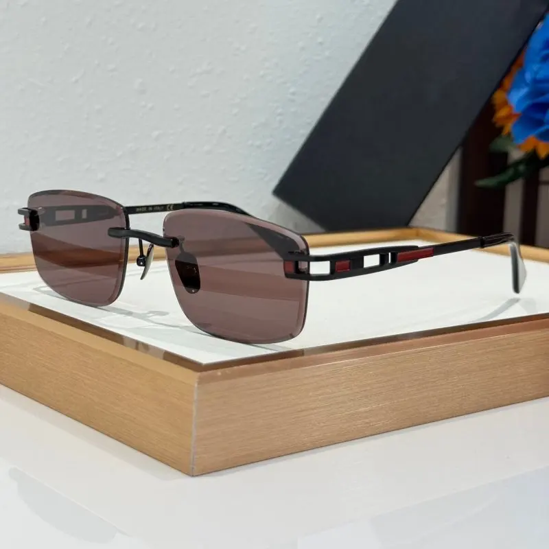 Luxury Rimless Pilot Sunglasses Men Women Gold Alloy and Acetate Temple  Designer Eyewear MODEL 02256 SIZE 57-17-145